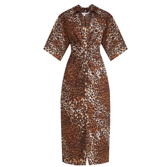 Veronica Beard Seki Printed Linen Dress in Brown Multi NWT Size 0 - Picture 4 of 10